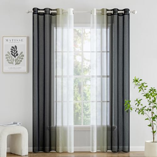 Woaboy Voile Vorhang Zweifarbiger Vorhang mit Ösen Transparente Gardine Ösenschal Dekoschal Fensterschal Lichtdurchlässig für Schlafzimmer und Wohnzimmer 2er Set 140x260cm Schwarz Woaboy Voile Vorhang Zweifarbiger Vorhang mit Ösen Transparente Gardine Ösenschal Dekoschal Fensterschal Lichtdurchlässig für Schlafzimmer und Wohnzimmer 2er Set 140x260cm Schwarz von Woaboy