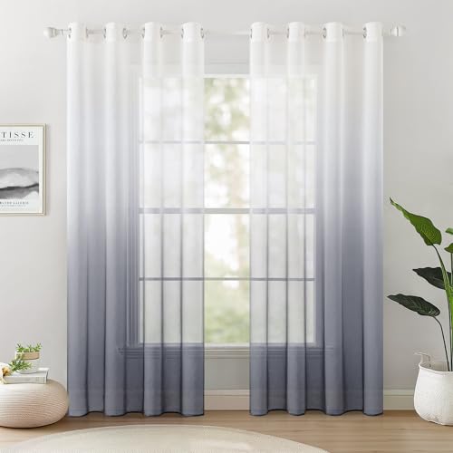 Woaboy Vorhang Voile Wohnzimmer Ösenschal Gardine Transparente Dekoschal Fensterschal für Schlafzimmer 2er Set 140x225cm Grau von Woaboy