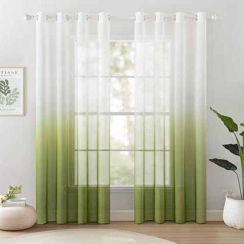 Woaboy Vorhang Voile Wohnzimmer Ösenschal Gardine Transparente Dekoschal Fensterschal für Schlafzimmer 2er Set 140x225cm Olivergrün Woaboy Vorhang Voile Wohnzimmer Ösenschal Gardine Transparente Dekoschal Fensterschal für Schlafzimmer 2er Set 140x225cm Olivergrün von Woaboy