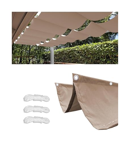 Einziehbar Welle Sonnensegel 3.4x3.6M Verstellbar Segeltuch Schattenabdeckung mit Ösen und Kordel Sonnenschutz Wasserdicht UV-beständig Outdoor Pergola Markise für Garten Terrasse Khaki von Woace
