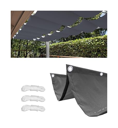 Einziehbare Welle Sonnensegel 0.7x5M Wellenmarkise Verstellbar Segeltuch mit Ösen und Kordel UV-Schutz Sonnenschutz Wasserdicht für Garten Pergola Balkon Terrasse Dunkelgrau von Woace
