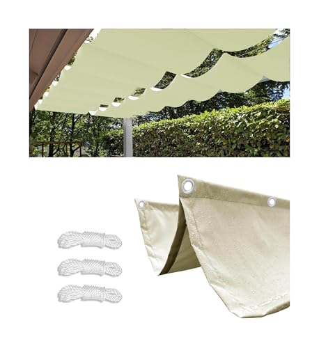 Einziehbare Welle Sonnensegel 0.8x3.5M Wellenmarkise Verstellbar Segeltuch mit Ösen und Kordel UV-Schutz Sonnenschutz Wasserdicht für Garten Pergola Balkon Terrasse Creme von Woace