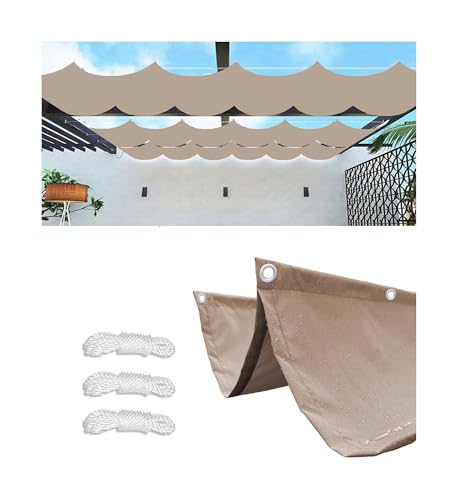 Einziehbare Welle Sonnensegel 1x3M(BxL) Wellenmarkise Verstellbar Segeltuch mit Ösen und Kordel UV-Schutz Sonnenschutz Wasserdicht für Garten Pergola Balkon Terrasse Khaki von Woace