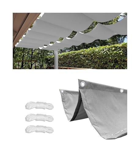 Einziehbares Sonnensegel 0.9x6M Verstellbar Schattenabdeckung Welle Sonnensegel Sonnenschutz Wasserdicht Outdoor Balkon Pergola UV-Beständig Segeltuch Markise für Terrasse Garten Hellgrau von Woace