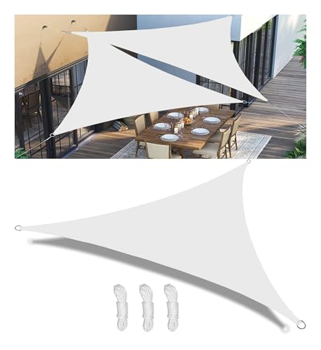 Sonnensegel Wasserdicht Dreieckig Schattentuch UV-Schutz Sunsegel Reißfest Segeltuch mit D-Ring und Seil für Garten Balkon Terrasse AußEnbereich Schwimmbad Weiß 7x7x5M von Woace