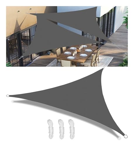 Sonnensegel Wasserdicht Dreieckig Segeltuch Nach Mass Markisenstoffe Viele Größe Farben Balkon Sonnenschutz inkl Befestigungsseile UV-Schutz Wetterfest für Garten Terrasse Dunkelgrau 7x7x9M von Woace