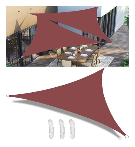 Sonnensegel Wasserdicht Dreieckig Segeltuch Nach Mass Markisenstoffe Viele Größe Farben Balkon Sonnenschutz inkl Befestigungsseile UV-Schutz Wetterfest für Garten Terrasse Rot 2.1x2.1x3M von Woace