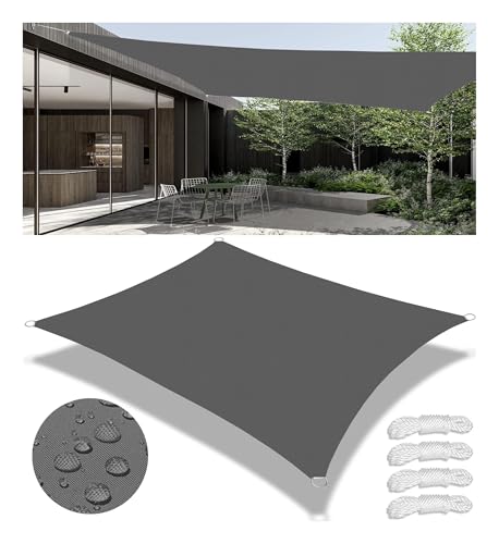Sonnensegel Wasserdicht Rechteckig mit D-Ring UV-Schutz 98% Sonnenschutz Wetterfest Reißfest Perfekt für Balkon Terrasse und Garten inkl Seile Dunkelgrau 1x3.5M von Woace
