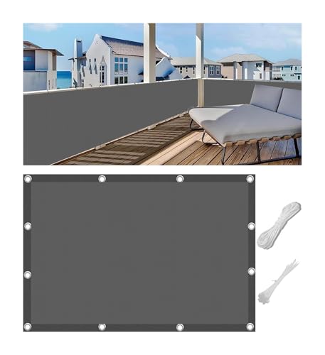 Woace Balkon Blickdicht Sicht Schutz Balkon Verkleidung Blickdicht Wasserdicht Windschutz für Terrasse Garten Zaun Pavillon mit Kabelbinder Wasserdicht Polyester Dunkelgrau 80x450cm von Woace