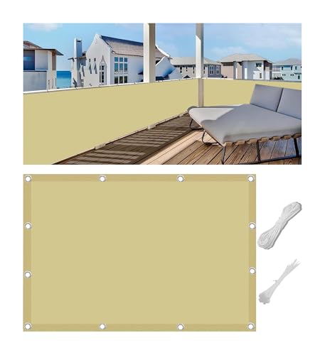 Woace Balkon Blickdicht Sicht Schutz Balkon Verkleidung Blickdicht Wasserdicht Windschutz für Terrasse Garten Zaun Pavillon mit Kabelbinder Wasserdicht Polyester Sand 80x800cm von Woace