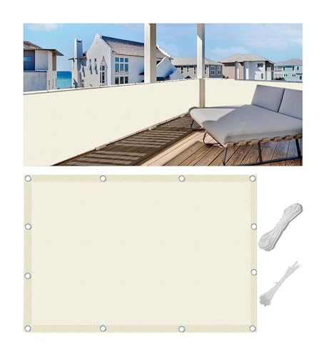 Woace Balkon-Sicht-Schutz Bespannung Terrasse Windschutz Balkon Sonnenschutz Balkonbespannung Balkon Verkleidung Gartensichtschutz mit Kabelbinder und Kordel Creme 60x450cm von Woace