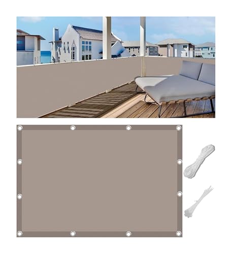 Woace Balkon Sicht Verkleidung Schutz Abdeckung Ohne Bohren Balkonbespannung Blickdichte Windschutz Wasserdicht UV-Schutz für Balkongeländer Garten mit Kabelbinder und Ösen Khaki 90x1250cm von Woace
