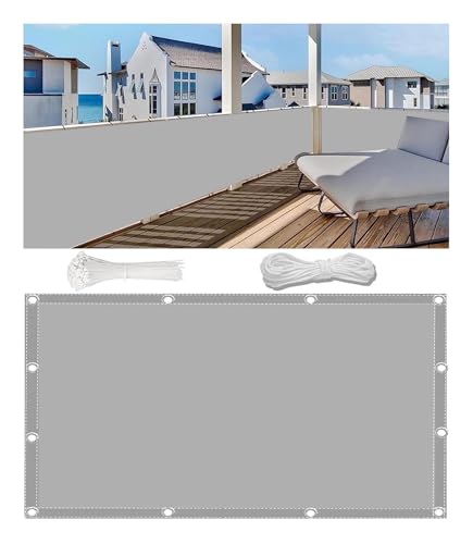 Woace Gartensichtschutz Balkon Verkleidung Blickdicht Wasserdicht Windschutz für Terrasse Garten Zaun Pavillon mit Kabelbinder Wasserdichtes Polyestergewebe Hellgrau 110x450cm von Woace
