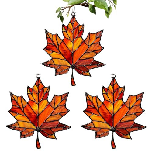 Ahornblätter Gefärbte Acrylbehänge, 3 Stück Sonnenfänger Herbst Ahornblatt, Ahornblatts Ornament Aus Gebeiztem Zum Aufhängen Am Fenster von Woalopted