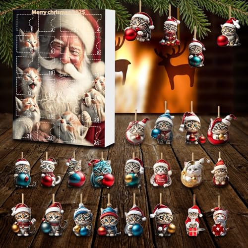Katzenschmuck Weihnachtsfest -Advent 2025, 2D Acryl Katzen-Hängeanhänger, 24 Tage Weihnachten Countdown -Kalender Mit Niedlichen Katzenpuppenspielzeug Für Katzenliebhaber Katzenschmuck Weihnachtsfest -Advent 2025, 2D Acryl Katzen-Hängeanhänger, 24 Tage Weihnachten Countdown -Kalender Mit Niedlichen Katzenpuppenspielzeug Für Katzenliebhaber von Woalopted