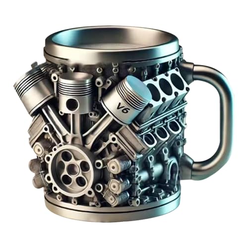 V6 & V8 Motoren Kaffeetasse, V8 Motoren Edelstahl Tasse, 3D Motor Design Retro Coffee Tasse, Vielseitige Doppelte Wand Isolierte Getränkewaren Für Autoliebhaber, Personalisierte Teetassen von Woalopted
