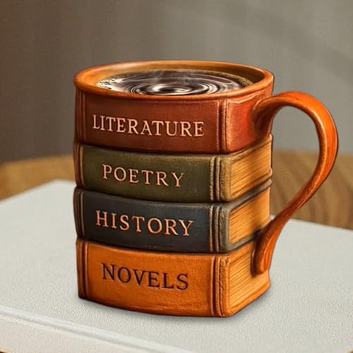 Woalopted Buchtasse, Kreative 3D Bücher Stack Geformte Kaffeetassen, 2025 Neuheit Buchbecher, Witzige Handgefertigte Lese Kaffeetasse, Für Whisky Saft Bier Cocktails Woalopted Buchtasse, Kreative 3D Bücher Stack Geformte Kaffeetassen, 2025 Neuheit Buchbecher, Witzige Handgefertigte Lese Kaffeetasse, Für Whisky Saft Bier Cocktails von Woalopted