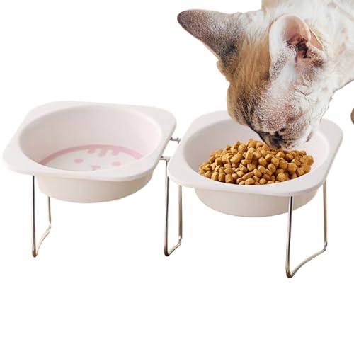 Woalopted Erhöhte Katzennäpfe,Erhöhter Katzenfutternapf Und Wassernapf | Geneigter Futternapf Mit 2 Schalen Rutschfest Für Kleine Hunde Welpen Kätzchen Fütterung Indoor Zuhause Wohnung Garten Balkon - von Woalopted