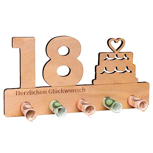 Geldgeschenk Holz- Holz-Schild Gästebuch- Geschenk zum 18.Geburtstag - Jubiläum - Dekoration - Geldgeschenkständer aus Holz - Holzaufsteller 18 für Geld- Geschenk, Gästebuch als Geburtstagskarte von Wobequ