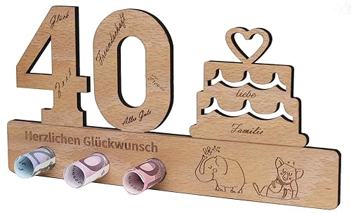 Geldgeschenk Holz- Holz-Schild Gästebuch- Geschenk zum 40.Geburtstag - Jubiläum - Dekoration - Geldgeschenkständer aus Holz - Holzaufsteller 40 für Geld- Geschenk, Gästebuch als Geburtstagskarte von Wobequ