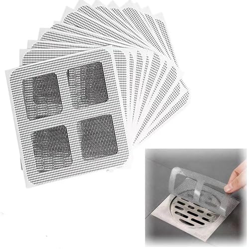 Wobestod 50 Stück Abfluss Haarfänger, Einweg Abflussabdeckung 10 x 10cm Duschabfluss Mesh Aufkleber Abflusssieb für Badezimmer Waschbecken Duschen Badewannen Küche (Platz) von Wobestod