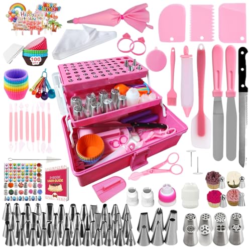 Cake Decorating Supplies 369-teiliges Spritzbeutel und Spritztüllen-Set, Kuchendekorationsset mit 60 Spritztüllen, Kuchendekorationswerkzeuge mit Mehrzweck-3-lagigem Werkzeugkasten mit Tablett von Wociud