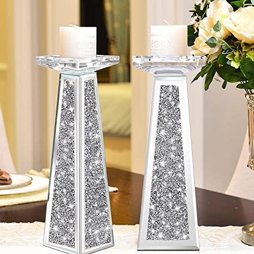 Wocred 2 Stück Kerzenhalter aus Glas für Säulenkerzen, Dekoration für Esszimmer, Tischdekoration, 30,5 cm, Silber Wocred 2 Stück Kerzenhalter aus Glas für Säulenkerzen, Dekoration für Esszimmer, Tischdekoration, 30,5 cm, Silber von Wocred