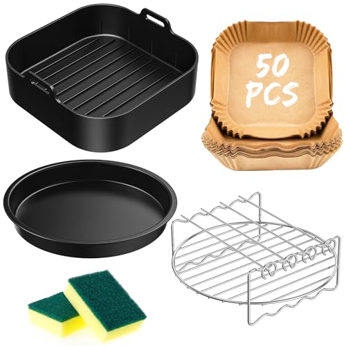 5PCS Airfryer Zubehör für Philips Essential XL 6.2L, Philips 4,2L (NA229/00), Russell Hobbs 4L, COSORI 4,7L, Wiederverwendbar Heißluftfritteuse Zubehör, Air Fryer Silikon Einsatz mit Schwamm, BPA-frei von Woderkilay