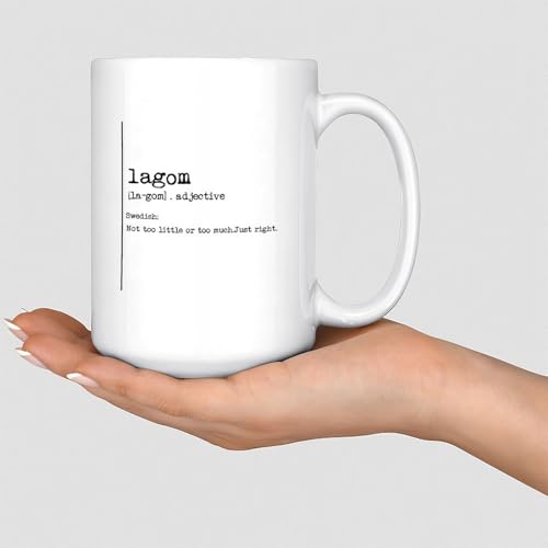 Lustige Tasse Lagom Nomen Definition Kaffeetassen Bedeutung Beschreibung Glatte Keramikbecher Mock Up Geschenke für Vater, Tochter, Mitarbeiter, Ehepaare, 425 ml, Weiß von Wodevor
