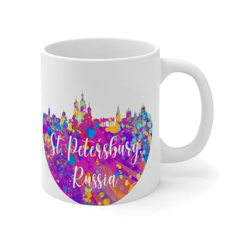 Lustige Tasse Russland St. Petersburg Kaffeetassen Tassen USA Straßenmalerei Staatsgebäude Glatte Keramikbecher Mock Up Geschenke für Papa Erwachsene Ehefrau Paar 325 ml Weiß von Wodevor