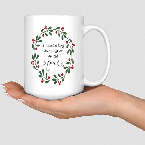 Wodevor Keramik-Kaffeetasse mit Aufschrift "It Takes A Long Time to Grow an Old Friend", weiß, glänzend, Geschenk für Papa, 425 ml Wodevor Keramik-Kaffeetasse mit Aufschrift "It Takes A Long Time to Grow an Old Friend", weiß, glänzend, Geschenk für Papa, 425 ml von Wodevor