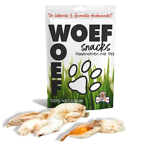 Woef Woef Snacks Hundesnacks Hasenohren mit Fell - 1.00 KG - Leckereien für Hunde - Belohnungssnack, Behandeln, Kausnack - Kaninchen - Alle Hunde und jedes Alter ab 3 Monaten - Keine Zusatzstoffe von Woef Woef Snacks