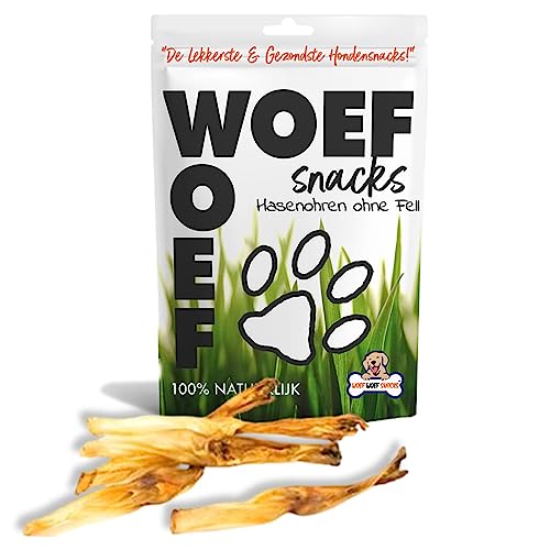 Woef Woef Snacks Hundesnacks Hasenohren ohne Fell - 1.00 KG - Leckereien für Hunde - Belohnungssnack, Behandeln, Kausnack - Kaninchen - Alle Hunde und jedes Alter ab 3 Monaten - Keine Zusatzstoffe von Woef Woef Snacks