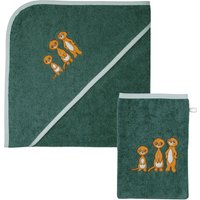 Wörner Handtuch Set "Erdmännchen Kapuzenbadetuch 100/100 mit Waschhandschuh", (Spar-Set, 2 St., Kapuzenhandtuch 100 x 100 cm-Waschhandschuh 15 x 21 cm), mit süßer Stickerei Erdmännchen von Wörner