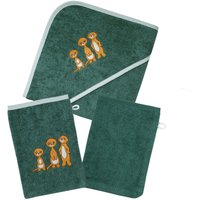Wörner Handtuch Set "Erdmännchen pinie Kapuzenbadetuch mit 2 Waschhandschuhen", (Spar-Set, 3 St.) von Wörner