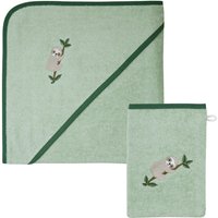 Wörner Handtuch Set "Faultier Kapuzenbadetuch 100/100 mit Waschhandschuh", (Spar-Set, 2 St., Kapuzenhandtuch 100 x 100 cm-Waschhandschuh 15 x 21 cm), mit süßer Stickerei Faultier von Wörner