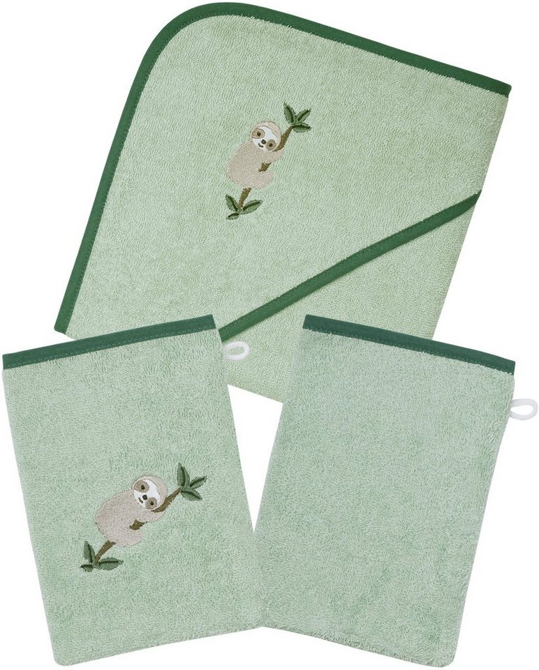 Wörner Handtuch Set Faultier helloliv Kapuzenbadetuch mit 2 Waschhandschuhen, Frottier (Spar-Set, 3-St), mit süßer Stickerei Faultier von Wörner