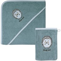 Wörner Handtuch Set "Igel blau Kapuzenbadetuch 100/100 mit Waschhandschuh", (Spar-Set, 2 St.) von Wörner