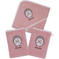 Wörner Handtuch Set "Igel rosa Kapuzenbadetuch mit 2 Waschhandschuhen", (Spar-Set, 3 St.) von Wörner