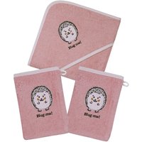 Wörner Handtuch Set "Igel rosa Kapuzenbadetuch mit 2 Waschhandschuhen", (Spar-Set, 3 St., Kapuzenhandtuch 80 x 80 cm-2x Waschhandschuhe 15 x 21 cm), mit süßer Igelstickerei von Wörner