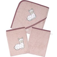 Wörner Handtuch Set "Lama rosa Kapuzenbadetuch mit 2 Waschhandschuhen", (Spar-Set, 3 St.) von Wörner