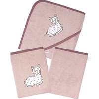 Wörner Handtuch Set "Lama rosa Kapuzenbadetuch mit 2 Waschhandschuhen", (Spar-Set, 3 St., Kapuzenhandtuch 80 x 80 cm-2x Waschhandschuhe 15 x 21 cm), mit süßer Lamastickerei von Wörner