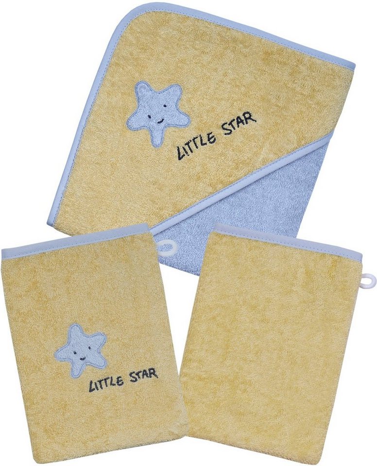 Wörner Handtuch Set Little Star Kapuzenbadetuch mit 2 Waschhandschuhen, Frottier (Spar-Set, 3-St), mit Stickerei Stern mit Schriftzug von Wörner