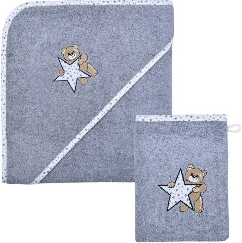 Wörner Handtuch Set Teddy/Stern Kapuzenbadetuch 100/100 mit Waschhandschuh, Frottier (Spar-Set, 2-St), mit süßer Teddystickerei von Wörner