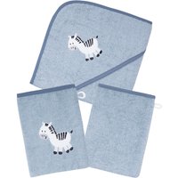 Wörner Handtuch Set "Zebra blau Kapuzenbadetuch mit 2 Waschhandschuhen", (Spar-Set, 3 St.) von Wörner