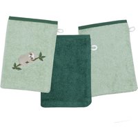 Wörner Waschhandschuh "Faultier Waschhandschuh 3er Set", (3 St., 3er Set Waschhandschuhe 15 x 21 cm), 1x mit Stickerei Faultier, 2x unifarben von Wörner