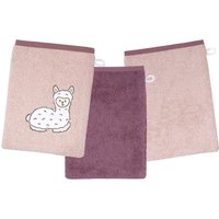 Wörner Waschhandschuh "Lama rosa Waschhandschuh 3er Set", (3 St., 3er Set Waschhandschuhe 15 x 21 cm), 1x mit süßer Lamastickerei, 2x unifarben von Wörner