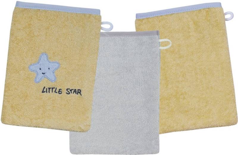 Wörner Waschhandschuh Little Star Waschhandschuh 3er Set, (3-St), 1x mit Stickerei Stern mit Schriftzug, 2x unifarben von Wörner