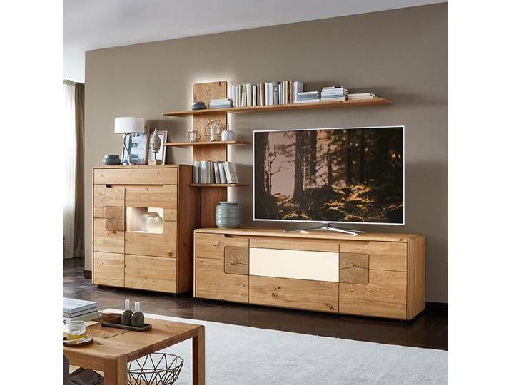 Wöstmann Solento Wohnwand Kombination 0003 in Wildeiche Massivholz 3-teilig mit TV-Unterschrank Highboard und Paneelregal Beleuchtung wählbar Wöstmann Solento Wohnwand Kombination 0003 in Wildeiche Massivholz 3-teilig mit TV-Unterschrank Highboard und Paneelregal Beleuchtung wählbar von Wöstmann