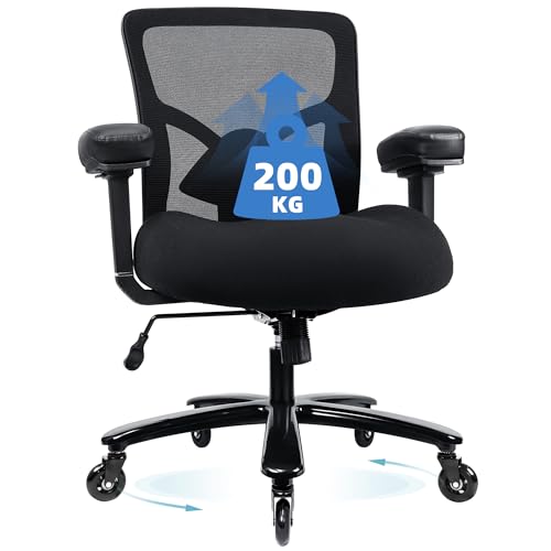 Bürostuhl 200kg-Großer und Hoher Ergonomischer Schreibtischstuhl mit Breitem Sitzkissen, Home Office Mesh Stuhl Chefsessel mit Verstellbarer LendenwirbelstüTze, Metallfuß, GummiräDer, 4D-Armlehnen Bürostuhl 200kg-Großer und Hoher Ergonomischer Schreibtischstuhl mit Breitem Sitzkissen, Home Office Mesh Stuhl Chefsessel mit Verstellbarer LendenwirbelstüTze, Metallfuß, GummiräDer, 4D-Armlehnen von Wofbing